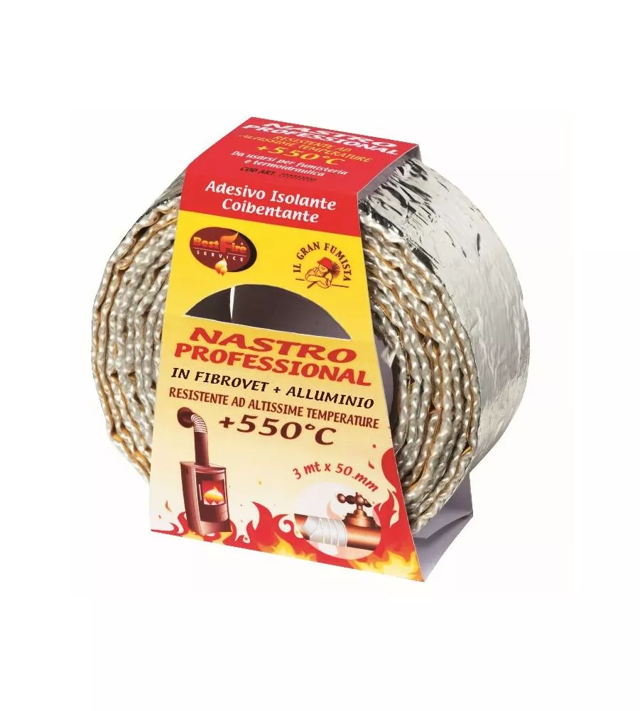 NASTRO ISOLANTE BEST FIRE "PROFESSIONAL" IN TESSUTO DI VETRO RIVESTITO IN ALLUMINIO,  50 MM X 3 MT